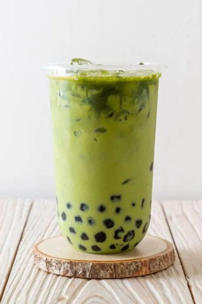 Iced matcha bubble tea with chewy boba at Limon Frozen Yogurt, a Milk Tea & Frozen Yogurt Shop in San Pablo